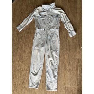 Isabel Marant Jumpsuit Women's Blue Denim Long Sleeve Straight Leg Snap Pockets